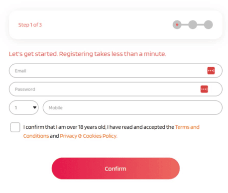 Registration at Trivelabet casino